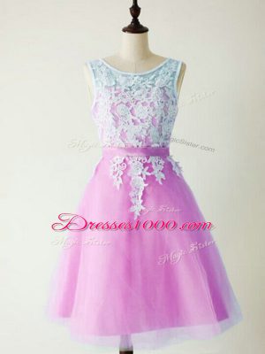 New Arrival Knee Length Lace Up Court Dresses for Sweet 16 Lilac for Prom and Party and Wedding Party with Lace