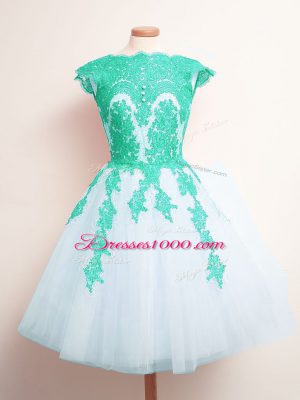 Multi-color A-line Scalloped Sleeveless Tulle Mini Length Lace Up Appliques Dama Dress