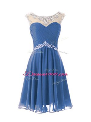 Fancy Knee Length A-line Cap Sleeves Blue Prom Evening Gown Zipper