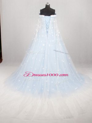 Tulle Sleeveless Wedding Dresses Watteau Train and Appliques