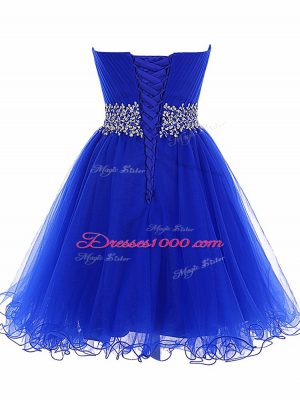 Royal Blue A-line Tulle Sweetheart Sleeveless Beading and Ruffles Mini Length Lace Up Custom Made