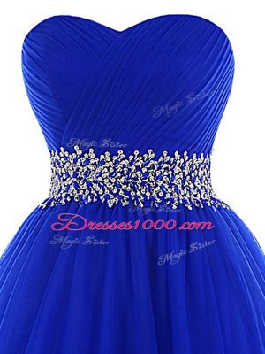 Royal Blue A-line Tulle Sweetheart Sleeveless Beading and Ruffles Mini Length Lace Up Custom Made