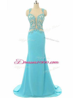 Elegant Chiffon Sleeveless Formal Dresses Brush Train and Lace and Appliques