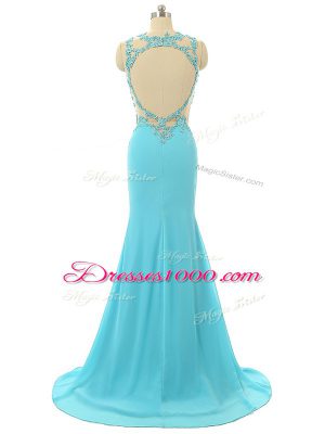 Elegant Chiffon Sleeveless Formal Dresses Brush Train and Lace and Appliques