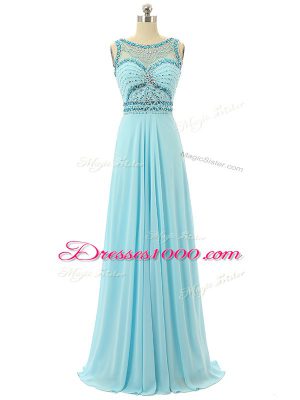 Dazzling Chiffon Scoop Sleeveless Zipper Beading Prom Evening Gown in Aqua Blue