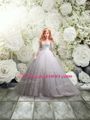 Off The Shoulder Half Sleeves 15 Quinceanera Dress Chapel Train Lace White Tulle