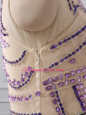 Zipper Prom Party Dress Purple for Prom and Military Ball and Sweet 16 with Beading Brush Train