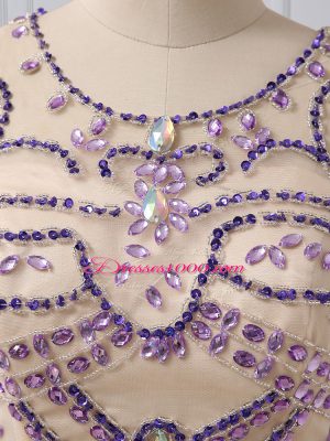 Zipper Prom Party Dress Purple for Prom and Military Ball and Sweet 16 with Beading Brush Train