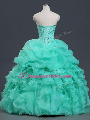 Popular Floor Length Ball Gowns Sleeveless Apple Green 15th Birthday Dress Lace Up