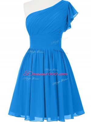 Cute Sleeveless Chiffon Mini Length Side Zipper Dress for Prom in Blue with Ruching