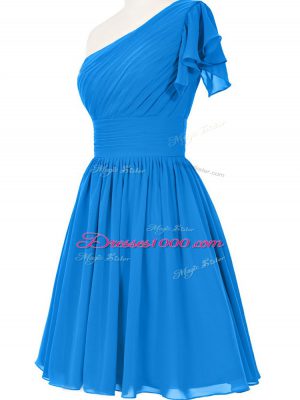 Cute Sleeveless Chiffon Mini Length Side Zipper Dress for Prom in Blue with Ruching