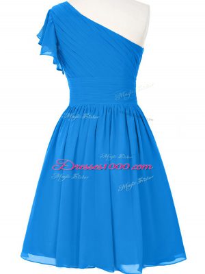 Cute Sleeveless Chiffon Mini Length Side Zipper Dress for Prom in Blue with Ruching