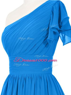 Cute Sleeveless Chiffon Mini Length Side Zipper Dress for Prom in Blue with Ruching