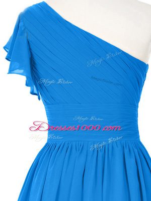 Cute Sleeveless Chiffon Mini Length Side Zipper Dress for Prom in Blue with Ruching