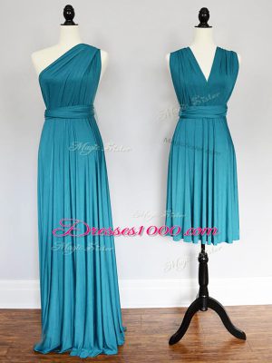 Free and Easy Teal Sleeveless Floor Length Ruching Lace Up Court Dresses for Sweet 16
