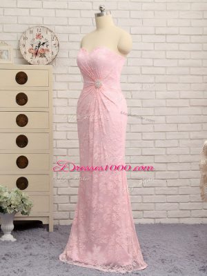 Exceptional Sleeveless Lace Floor Length Zipper Mother of Bride Dresses in Baby Pink with Beading and Lace and Appliques