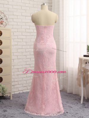 Exceptional Sleeveless Lace Floor Length Zipper Mother of Bride Dresses in Baby Pink with Beading and Lace and Appliques