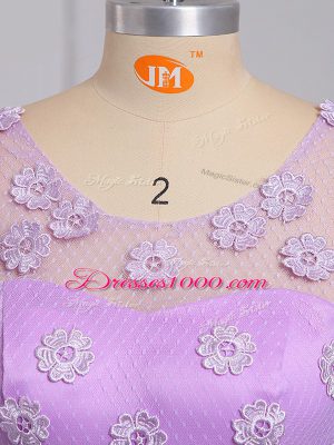 Appliques and Belt Quinceanera Court Dresses Lilac Lace Up Sleeveless Mini Length