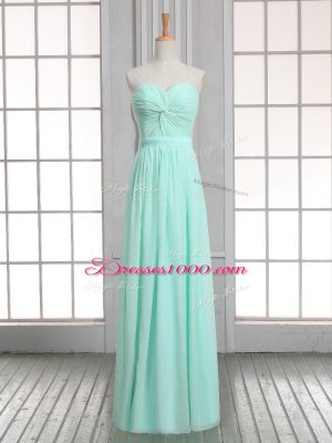 Apple Green Sleeveless Floor Length Ruching Lace Up Dress for Prom