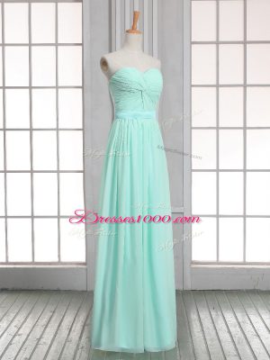 Apple Green Sleeveless Floor Length Ruching Lace Up Dress for Prom