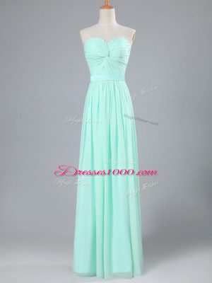 Apple Green Sleeveless Floor Length Ruching Lace Up Dress for Prom