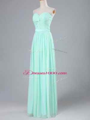 Apple Green Sleeveless Floor Length Ruching Lace Up Dress for Prom