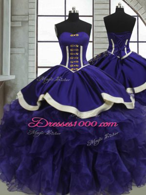 Discount Sleeveless Organza Floor Length Lace Up 15th Birthday Dress in Purple with Ruffles