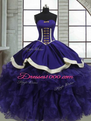 Discount Sleeveless Organza Floor Length Lace Up 15th Birthday Dress in Purple with Ruffles