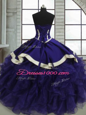 Discount Sleeveless Organza Floor Length Lace Up 15th Birthday Dress in Purple with Ruffles