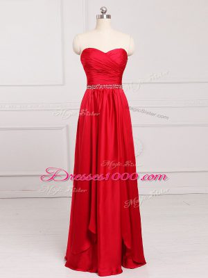 Red Sleeveless Beading and Belt Floor Length Dama Dress for Quinceanera