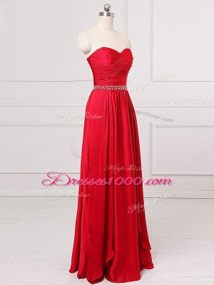 Red Sleeveless Beading and Belt Floor Length Dama Dress for Quinceanera