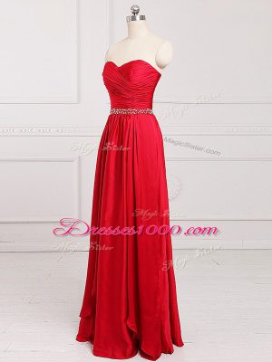 Red Sleeveless Beading and Belt Floor Length Dama Dress for Quinceanera