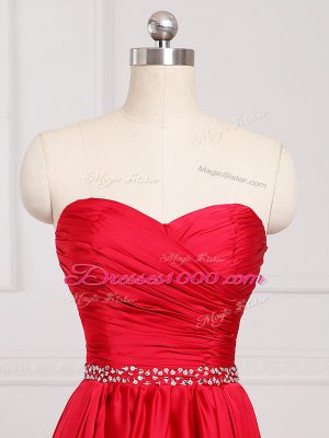 Red Sleeveless Beading and Belt Floor Length Dama Dress for Quinceanera