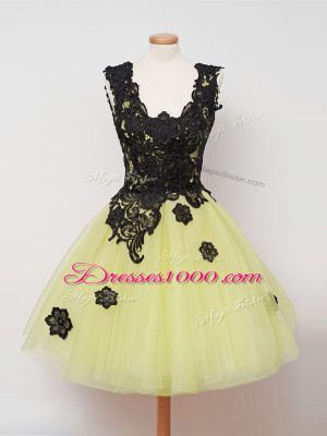 Straps Sleeveless Zipper Quinceanera Court of Honor Dress Yellow Tulle