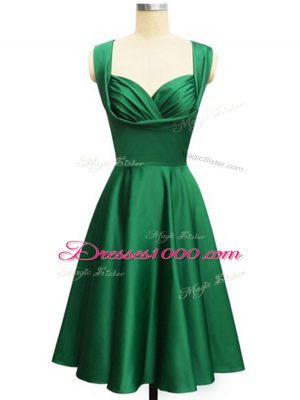 Green Taffeta Lace Up Wedding Guest Dresses Sleeveless Knee Length Ruching