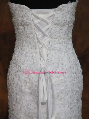 Lace Wedding Dress White Lace Up Sleeveless Brush Train