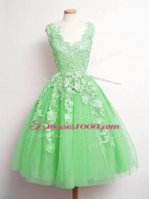 Custom Fit Tulle V-neck Sleeveless Lace Up Lace Wedding Guest Dresses in Green