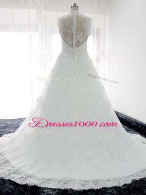 Fancy White Sleeveless Beading and Lace Clasp Handle Wedding Dresses