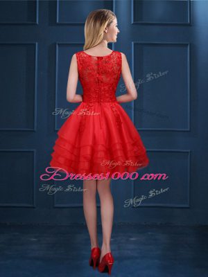 Simple A-line Lace and Ruffled Layers Court Dresses for Sweet 16 Zipper Tulle Sleeveless Knee Length