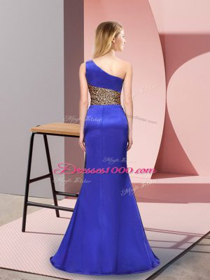 Royal Blue Column/Sheath Pattern Prom Evening Gown Side Zipper Elastic Woven Satin Sleeveless Floor Length