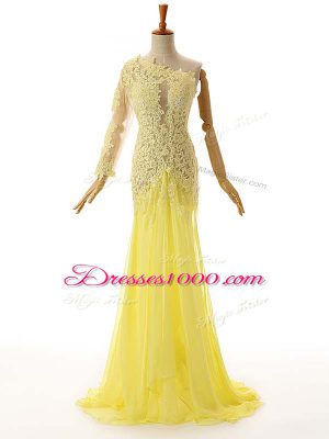 One Shoulder Sleeveless Chiffon and Tulle Formal Evening Gowns Lace and Appliques Side Zipper