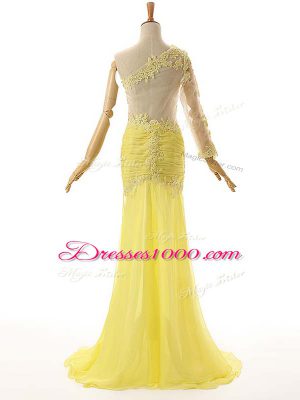 One Shoulder Sleeveless Chiffon and Tulle Formal Evening Gowns Lace and Appliques Side Zipper