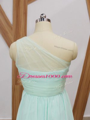 Edgy Apple Green Chiffon Side Zipper One Shoulder Sleeveless Bridesmaid Dresses Sweep Train Ruching