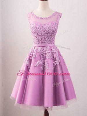 Fashion Lilac Lace Up Scoop Lace Wedding Party Dress Tulle Sleeveless