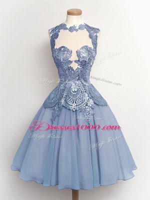 Trendy Light Blue Sleeveless Knee Length Lace Lace Up Dama Dress