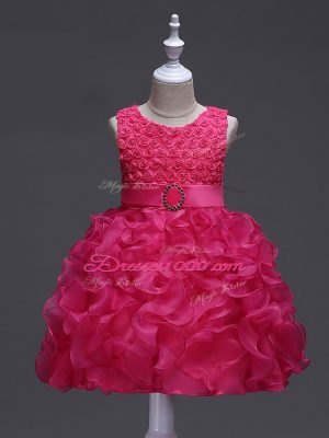 Scoop Sleeveless Lace Up Child Pageant Dress Hot Pink Organza