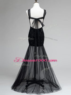 Suitable Black Empire Tulle Scoop Sleeveless Beading Floor Length Backless Prom Party Dress