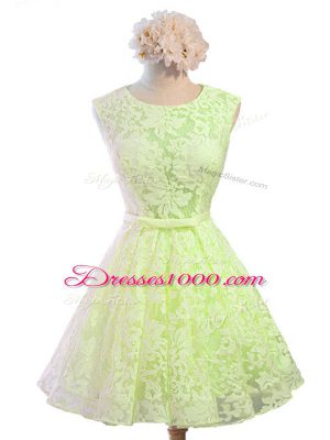 Designer Yellow Green Sleeveless Lace Lace Up Bridesmaids Dress for Prom and Party and Wedding Party