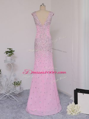 High Quality Lilac Short Sleeves Chiffon Backless High School Pageant Dress for Prom and Party and Wedding Party