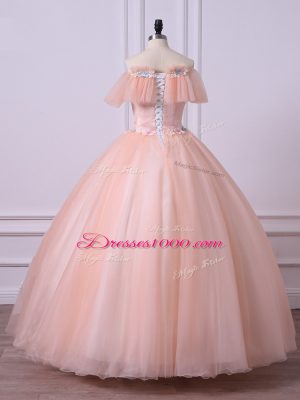 Tulle Short Sleeves Floor Length Quinceanera Gowns and Lace and Appliques